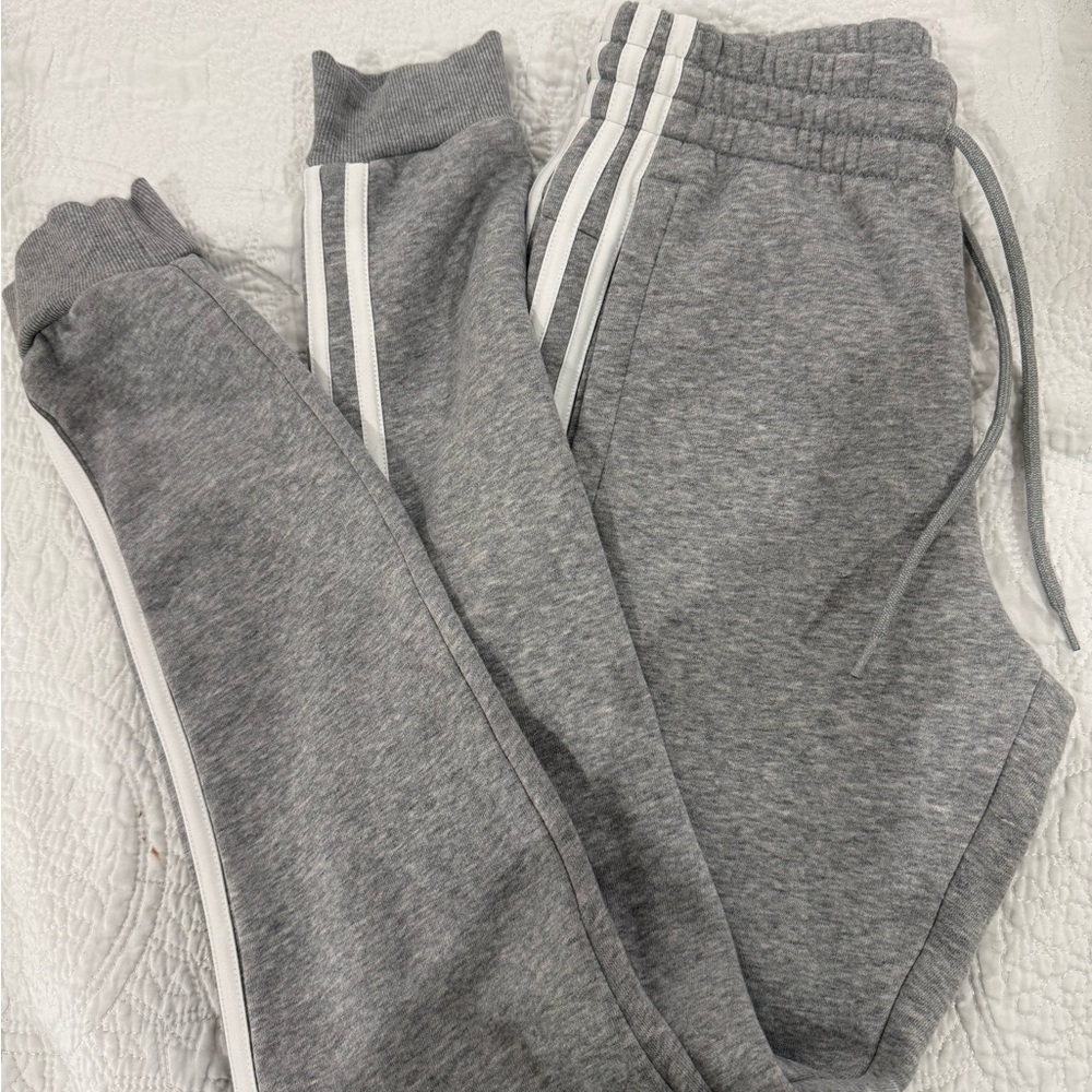 adidas Kids Gray Sweatpants with White Stripes